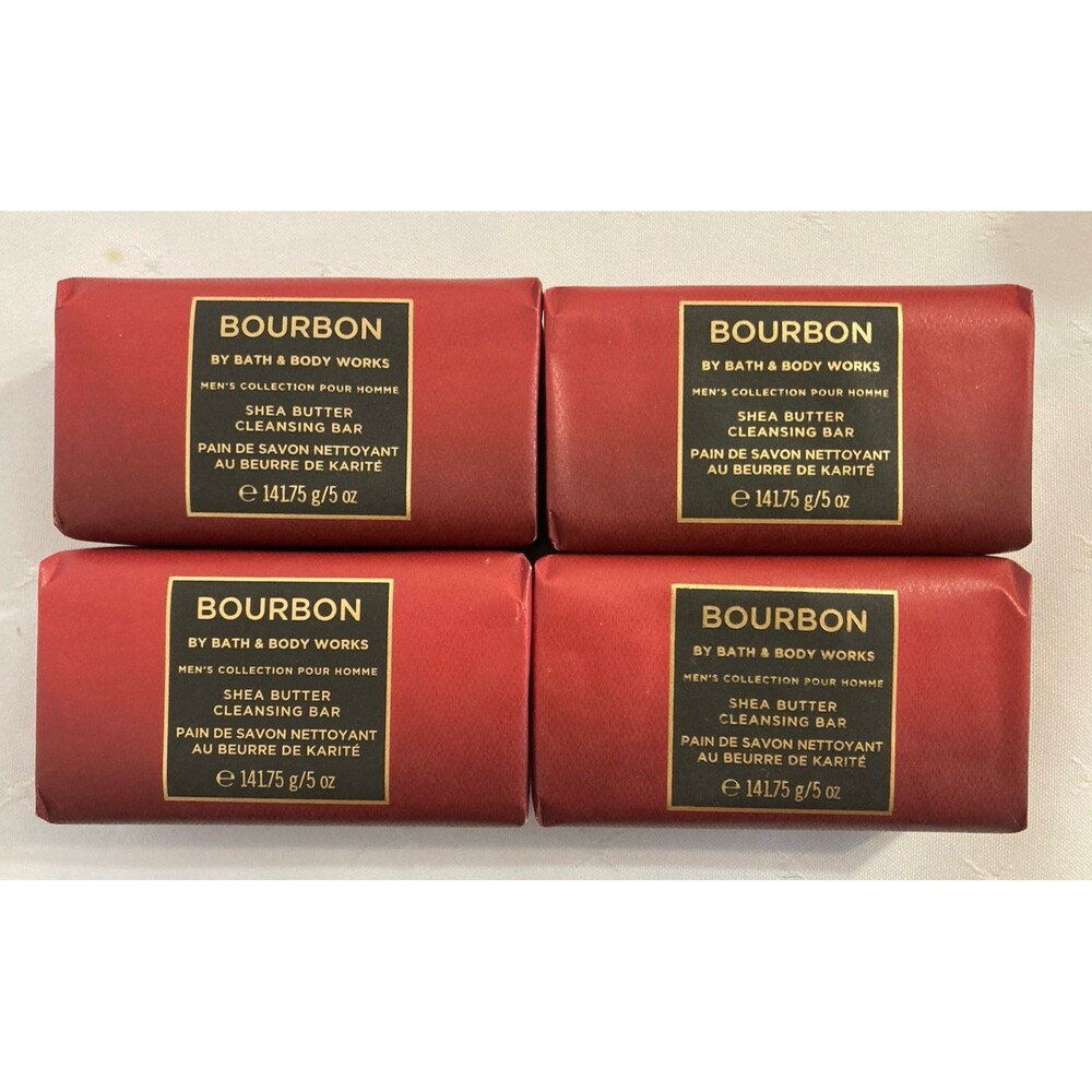4 Bath Body Works BOURBON For Men Shea Butter Cleansing Bar Soap 5 oz